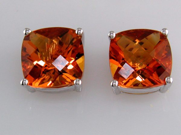 14K WHITE GOLD CITRINE EARRINGS 10MM.3.8 GRAMS.