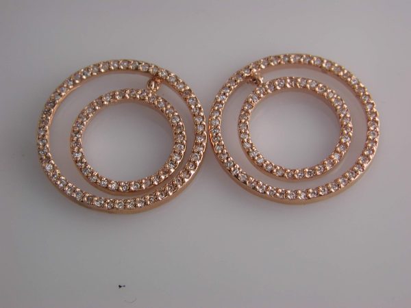 14k pink gold circular diamond earrings. diamond carat wt. 1.23ct. gold wt 6.3 grams
