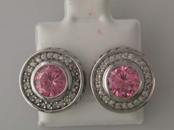 STERLING SILVER DAVID YURMAN COPY EARRINGS WITH SWAROVSKI CRYSTAL. 7.4 GRAMS.
