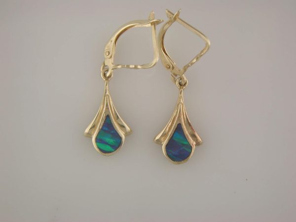 14K YELLOW GOLD BOULDER OPAL EARRINGS. TOTAL GOLD WEIGHT 3.4 GRAMS.