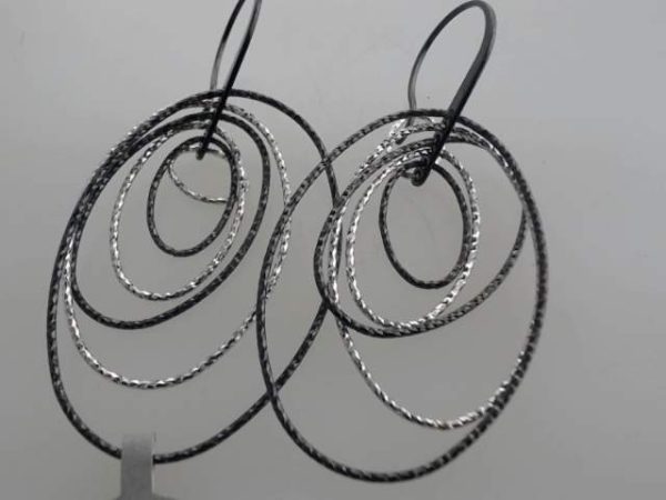 STERLING SILVER OVAL HOOP EARRINGS BLACK & SILVER 7.3 GRAMS