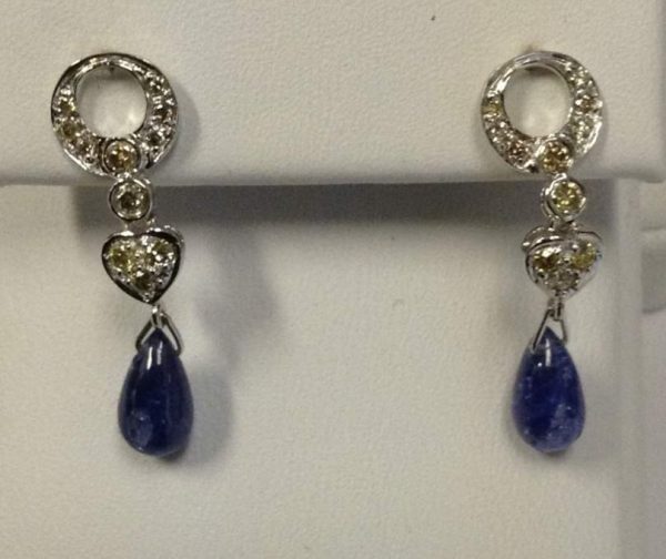 18K W/G SAPPHIRE/DIA DROP EARRINGS