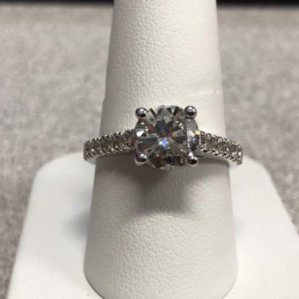 14K W/G DIAMOND ENGAGEMENT RING. RBC CENTER DIAMOND HAS 1.84 CTS. DIAMONDS ON BAND TOTAL  0.49 PTS. WEIGHS 2.9 DWT.