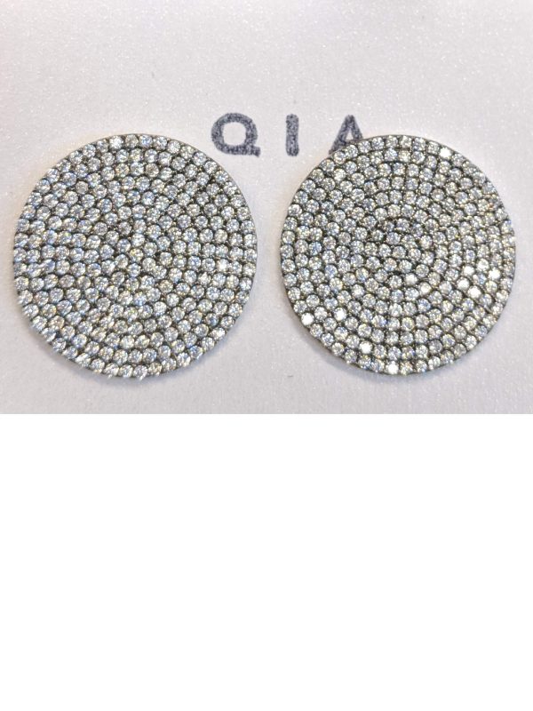WOMEN'S LARGE ROUND PAVE CRYSTAL EARRINGS. WEIGHS 6.3 GRAMS