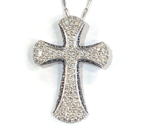 Diamond Cross Pendant with Black Diamond Accents