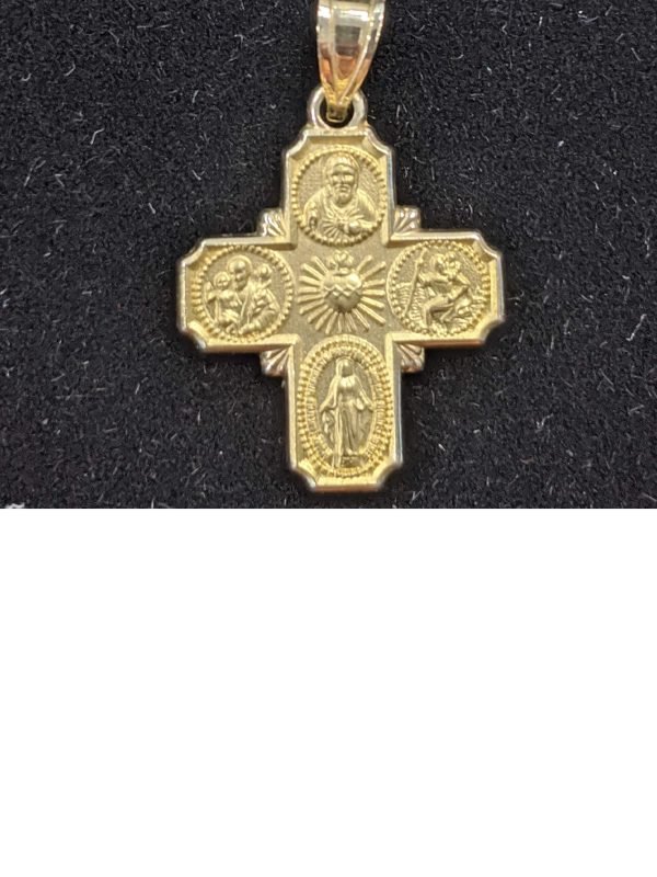 14KT Y/G CATHOLIC CROSS PENDANT (0.7 DWT)