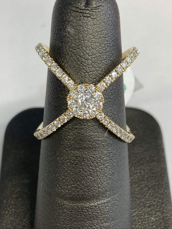 14K YELLOW GOLD DIAMOND X RING 0.68 TCW. 2.7 DWT SIZE 6