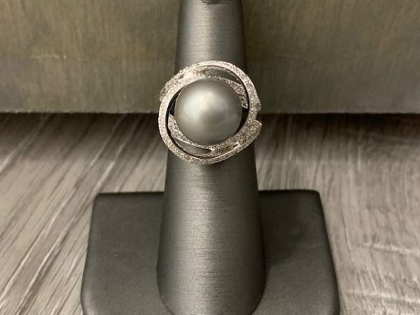 14K W/G GRAY TAHITIAN PEARL & DIA RING PEARL 12MM. DIA 1.00CT 5.7DWT