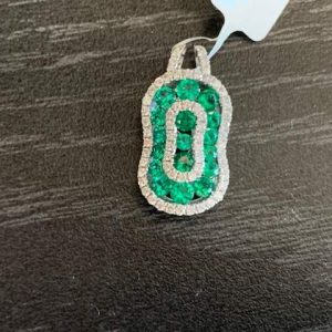 18K WHITE GOLD EMERALD AND DIAMOND PENDANT