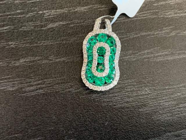 18K WHITE GOLD EMERALD AND DIAMOND PENDANT