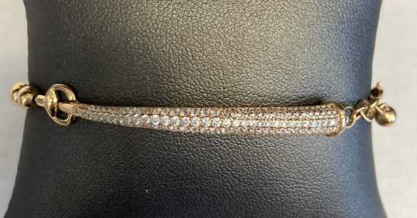 18K ROSE GOLD DIAMOND ITALIAN MADE BEADED BRACELET WITH CIRCLE LOVE CHARM AND CENTER BAR OF PAVE SET DIAMONDS CONSISTING OF 121 RBC WEIGHING APPROX. 1.20 CTS. GOLD WEIGHT: 7.1 DWT