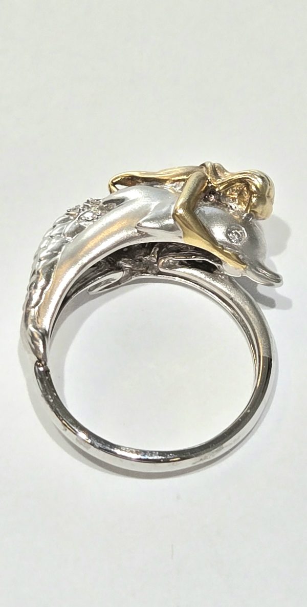 14K TWO TONE MERMAID AND DOLPHIN RING