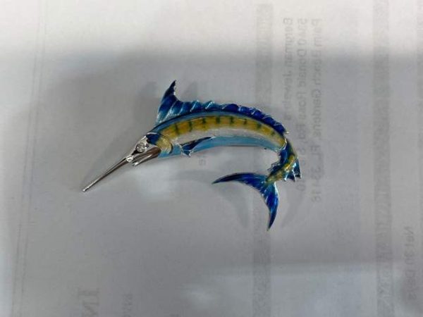 STERLING SILVER BLUE MARLIN PIN/PENDANT WITH DIAMOND
