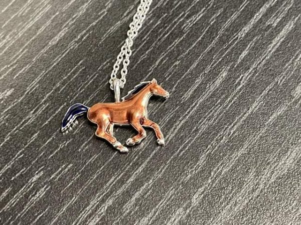 STERLING SILVER BLACK AND BROWN HORSE NECKLACE