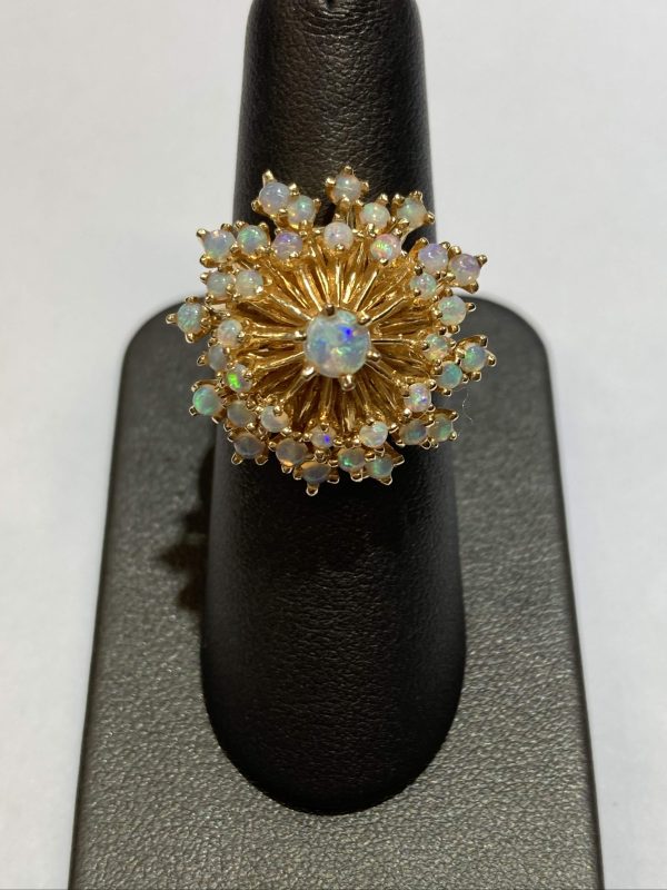 VINTAGE 1960 14K Y/G OPAL CLUSTER RING SIZE 5.5, 7.1 DWT