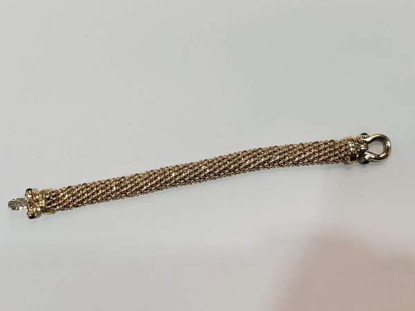 14K YG MESH BRACELET WITH DIA CLASP W/4 CABOCHON SAPPHIRES, 23.5G