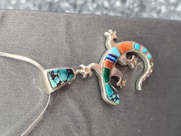 STERLING SILVER TURQUOISE GECKO PENDANT 4.5G