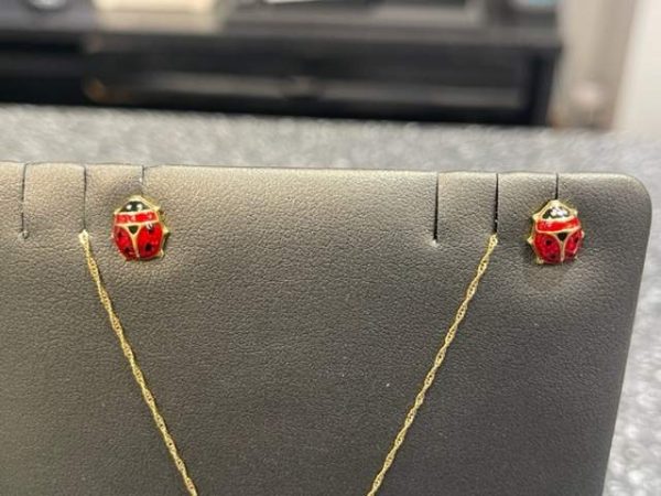 14K YELLOW GOLD ENAMEL LADYBUG EARRINGS 0.7DWT OTC