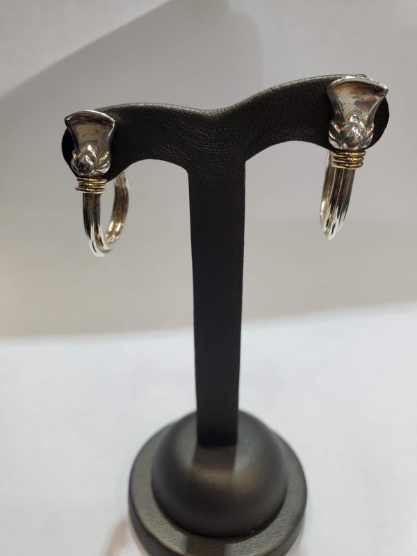 STERLING & 18K Y/G YURMAN STYLE 3/4 OPEN HOOP EARRING. 5G