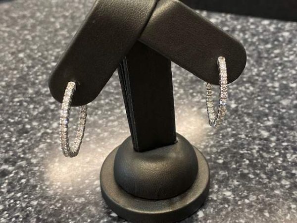 14K WHITE GOLD DIAMOND HOOP EARRINGS 1.84CT 3.8DWT