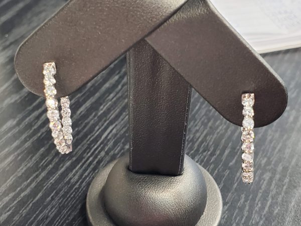 14K WHITE GOLD DIAMOND HOOP EARRINGS 1.89CT 3.9DWT