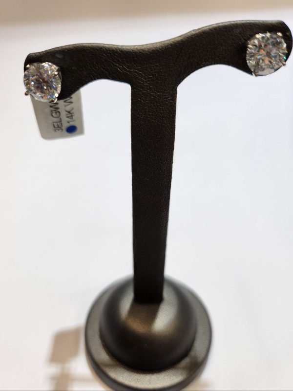14K WHITE GOLD LAB GROWN DIAMOND STUD EARRINGS, 3.20CT TCW 4PRONG .5 DWT