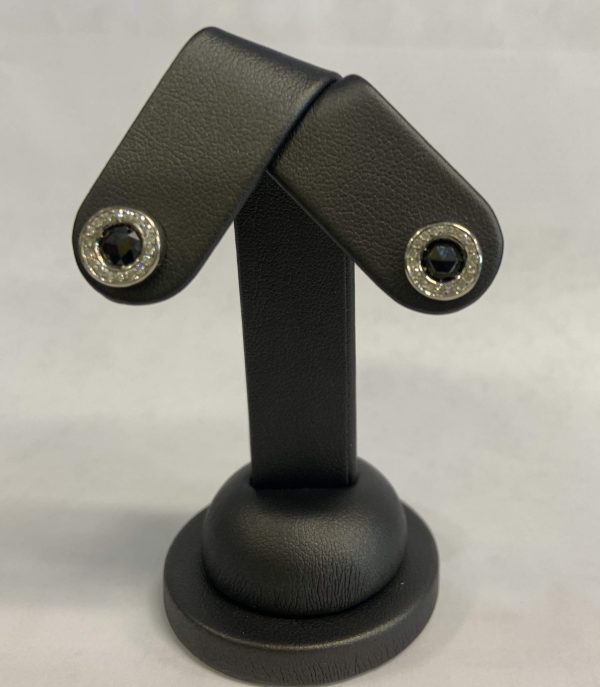 HEMATITE & DIAMOND W/G ROUND POST EARRINGS 1PWT