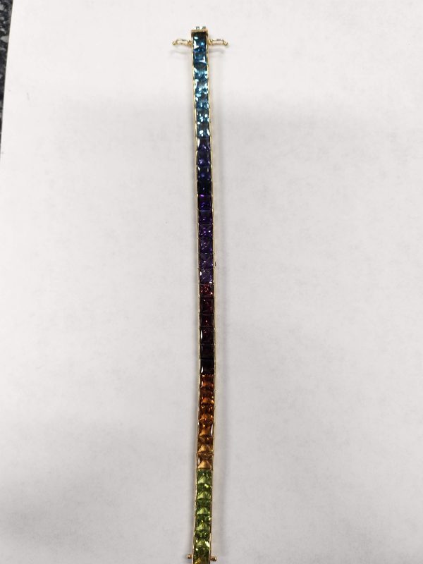 18K YG MULTI-COLORED GEMSTONE TENNIS BRACELET, 13.5 DWT