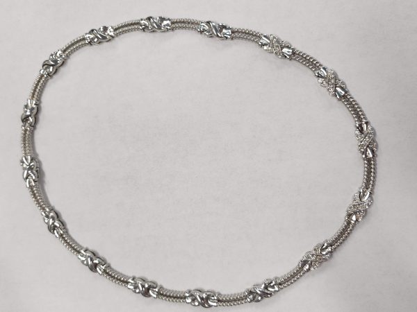 14K WG .75CT DIAMOND "X" STATION NECKLACE. 23.9DWT