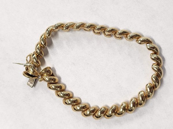 14K YG "MACARONI" BRACELET. 8.8 DWT