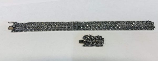 STERLING SILVER & MARCASITE LADIES ADJUSTABLE BRACELET 30.1DWT 9 1/2" - 8 1/2"