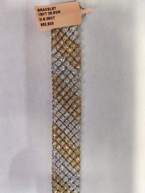 18K WG/YG 5.35CT DIAMOND MESH BRACELET. 17.0DWT