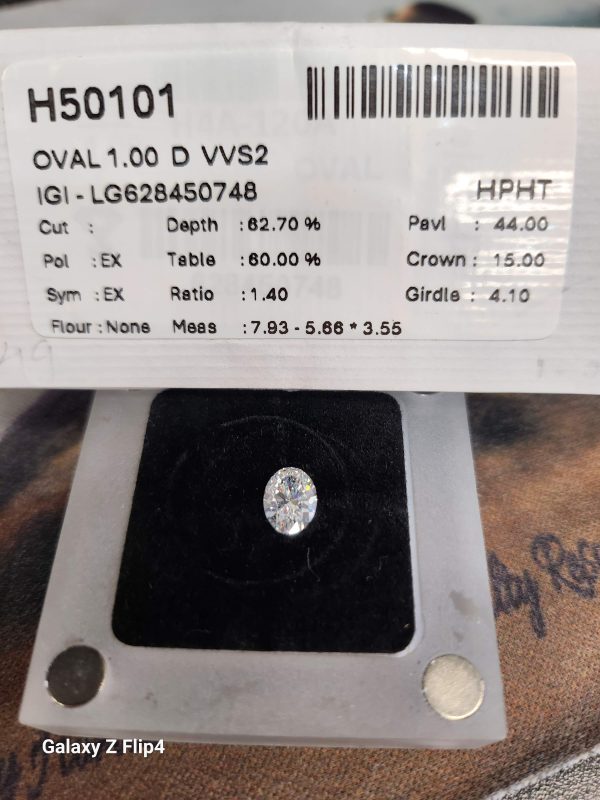 LAB GROWN DIAMOND. 1CT OVAL IGI LGD, D-VVS2, #628450748