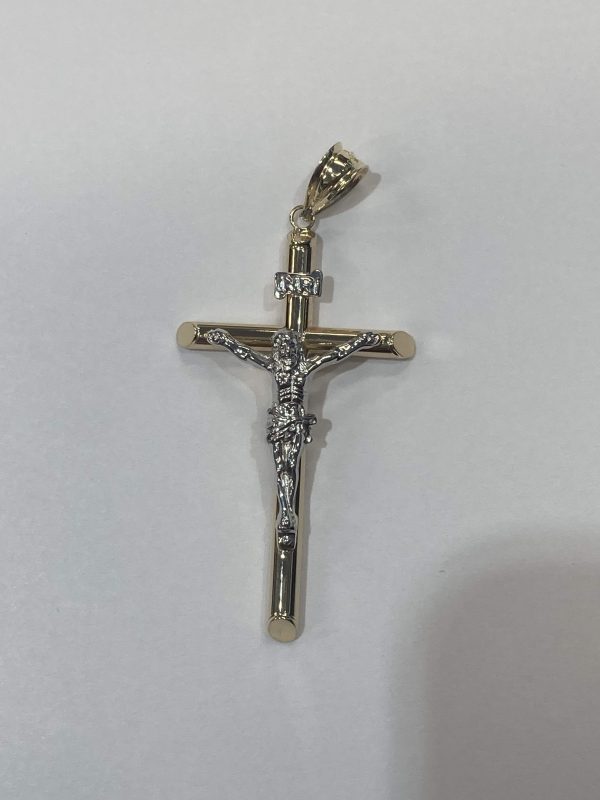 14K TWO-TONE POLISHED CRUCIFIX, 1.9 DWT