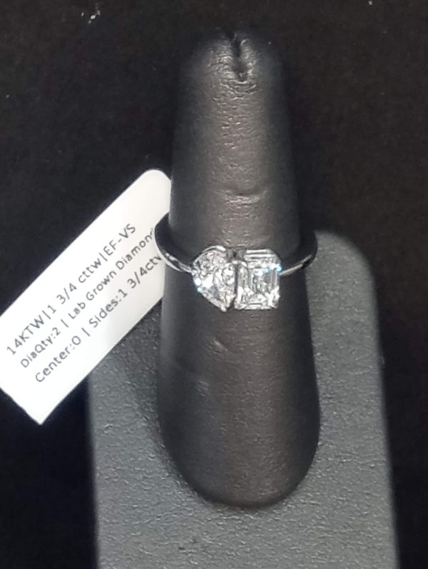 14K WHITE GOLD TOI ET MOI RING CONTAINING PEAR BRILLIANT/EMERALD CUT LAB GROWN DIAMOND. 1.84 TCW, COLOR: E-F, CLARITY: VS, 2.3 DWT, IGI# 35J171472405 COMES W/ CERT CARD