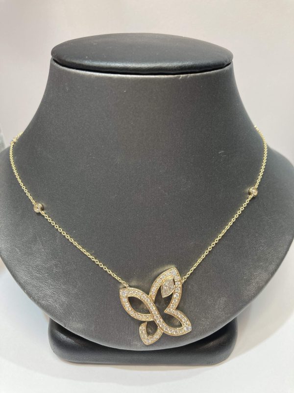 14K Y/G LAB GROWN DIAMOND BUTTERFLY NECKLACE FEATURING 1 MARGUISE & 57 ROUND DIAMONDS. 1.43 TCW, COLOR: F,      CLARITY: VS1, 18" 3.8 DWT.