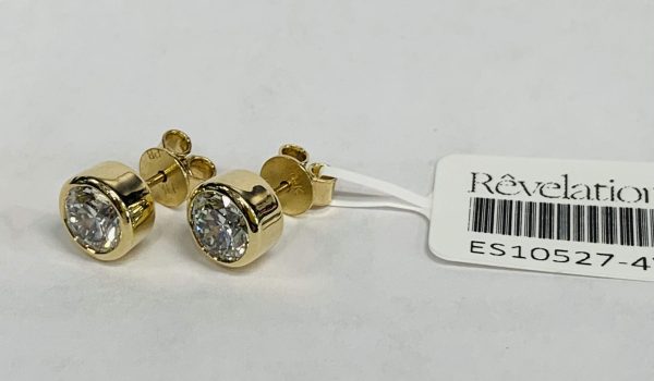 14K YELLOW GOLD ROUND BRILLIANT BEZEL SOLITAIRE LAB GROWN DIAMONDS STUDS, COLOR: E-F, CLARITY: VS, 2.01 TCW,    2.1 DWT, IGI# 35J162282405