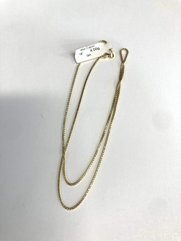 14K YELLOW GOLD 18" BOX CHAIN 1.5MM  2.6 DWT