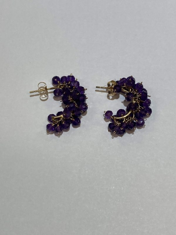 14K YELLOW GOLD AMETHYST PAVE EARRINGS