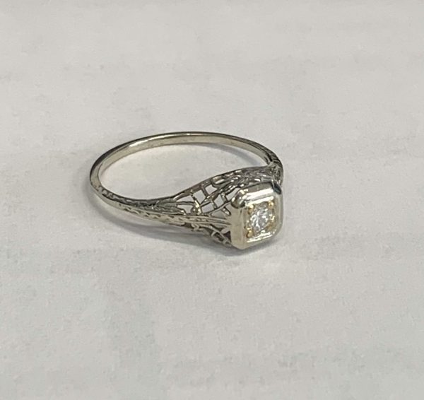 14K W&Y GOLD LADIES FILIGREE DIAMOND RING 15PTS SIZE7 1.0DWT