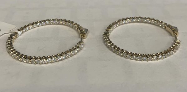14K Y/G LGD HOOPS IN & OUT 3CTW 80 DIAMONDS ROUND. 39MM DIAMETER.  E-F VS IGI CERT