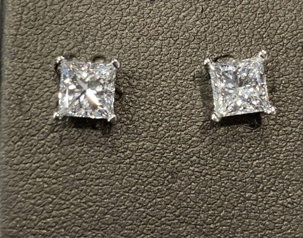 14K W/G LAB GROWN DIAMOND PRINCESS CUT STUDS WEIGHING 1.52 CTS. G-H/VS