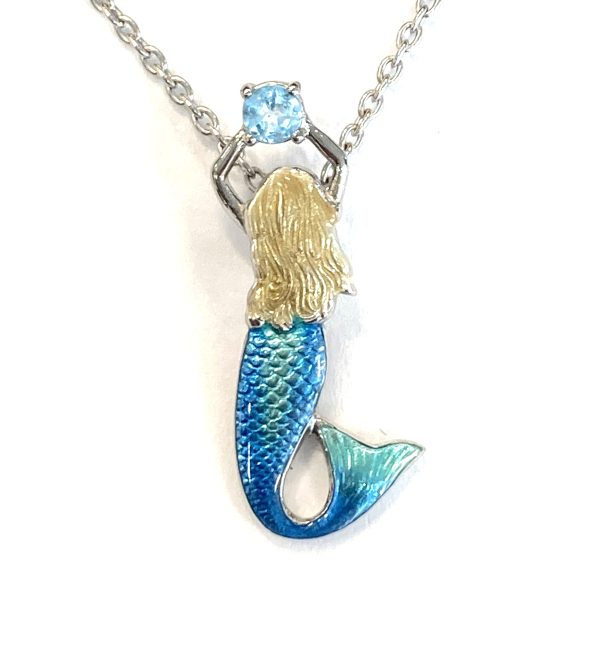 NICOLE BARR BLUE AND TERQUOISE ENAMEL MERMAID PENDANT FEATURING A BLUE TOPAZ