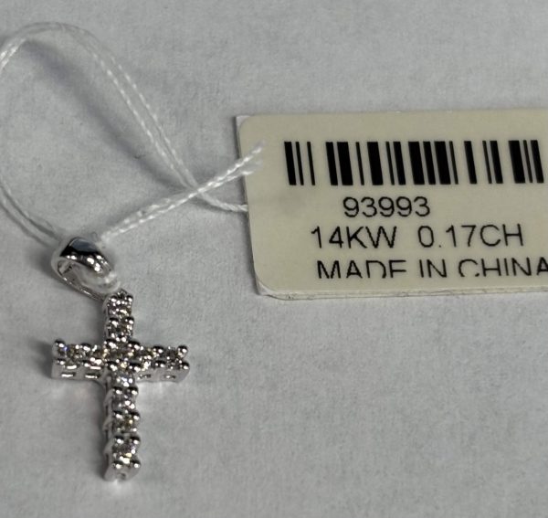 14K W/G CHILDRENS DIAMOND CROSS PENDANT .17CTS .5DWT