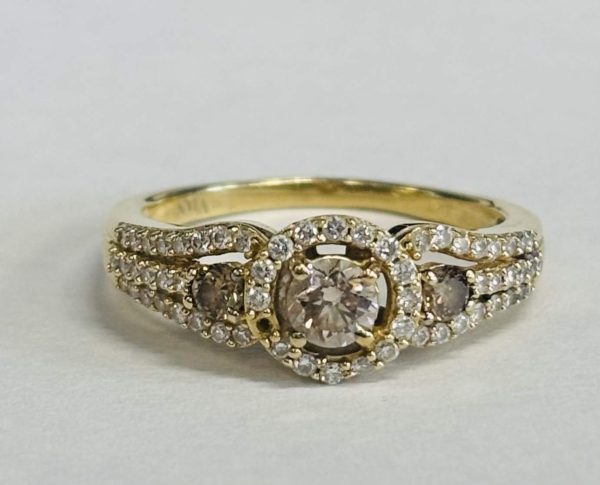 14K HONEY GOLD RING 0.76 BROWN & WHITE DIAMONDS 2.3 DWT SIZE 7 3/4